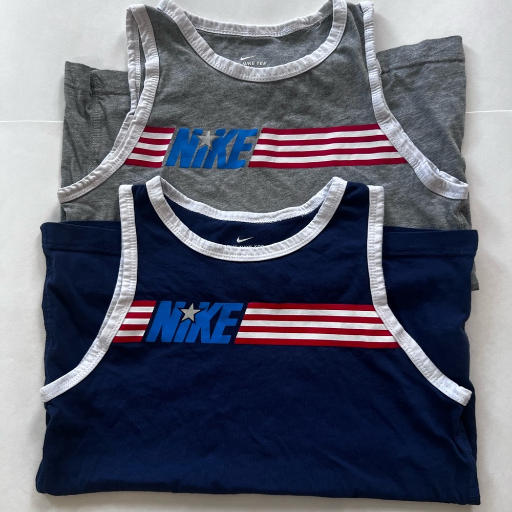 Nike Boys Americana Tank Tops Medium Bundle of 2 1 Grey and 1 Blue Pre-owned - Picture 4 of 7